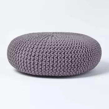 Homescapes Runder Strickpouf Hocker, Baumwolle, Dunkelgrau, Gro&szlig; (SF1231DA)