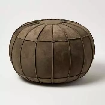Homescapes Runder Sitzpouf, Leder & Wildleder, braun