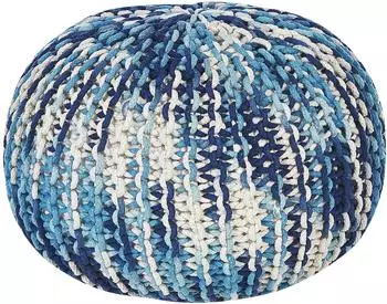 Beliani Conrad Runder Strick-Pouf Baumwolle Wei&szlig;/Blau Ombre &Oslash;50x35cm (Conrad)