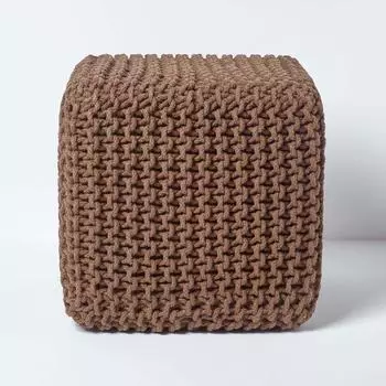 Homescapes W&uuml;rfel-Strickpouf Fu&szlig;hocker Baumwolle, Schokoladenbraun (HS-POUFFE-CHOC)