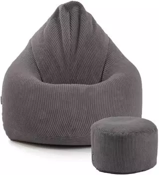 mokebo Der Tagtr&auml;umer Sitzsack Cord XXL mit Hocker, anthrazit (Der Tagtr&auml;umer)