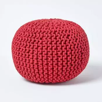 Homescapes Runder Strickpouf Baumwolle, Rot, 35x40cm (SF1231H)