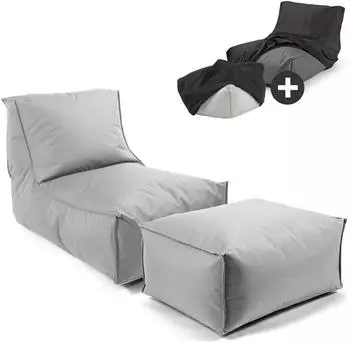 mokebo Der Sundowner Sitzsack mit Hocker & Schutzh&uuml;lle, grau, Outdoor (60x65x95cm)