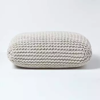 Homescapes Quadratischer Strick-Pouf Bodenkissen, Baumwolle, Natur