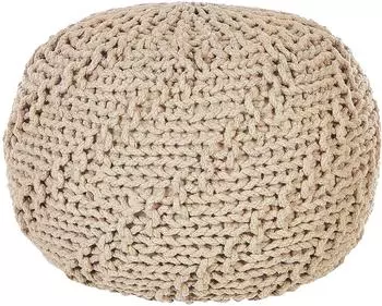 Beliani Priene Pouf rund, gestrickt, Baumwolle, beige, 50x50x35cm
