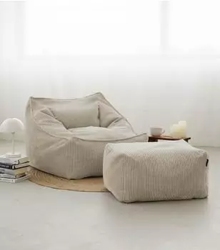 mokebo Der L&uuml;mmel XXL Sitzsack mit Hocker, Cord, Beige (83x73x60cm)