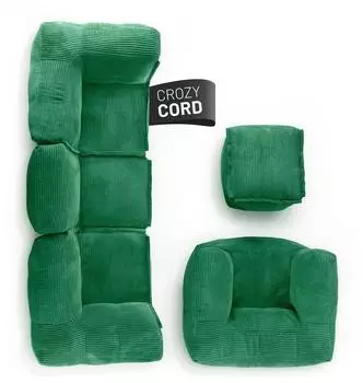Lumaland Modular Basic Set Cord 5-tlg. Sitzsack-Sofa mit Sessel & Pouf, Dunkelgrün (19816)