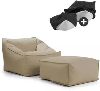 mokebo Sunnyboy Outdoor-Sitzsack mit Pouf, Textil, beige-khaki (80x60x83cm)