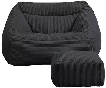 Home Deluxe Cozy Sitzsack mit Hocker Samt Cord Anthrazit 100x88x80cm