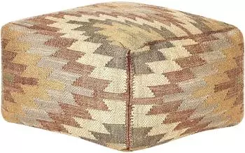 Beliani Deepor Pouf Jute & Wolle geometrisches Muster 50x50x30cm Beige (Deepor)