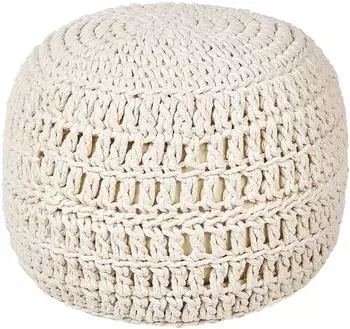 Beliani Arpatu Pouf Rund Baumwolle gestrickt Boho-Stil 40x40cm Beige (Arpatu)
