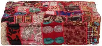 vidaXL Pouf Flickwerk quadratisch, Baumwolle, rot, 50&times;50&times;12cm