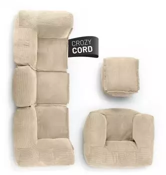 Lumaland Modular Basic-Set Cord Sitzsack-Sofa mit Sessel & Pouf, Beige (19817)