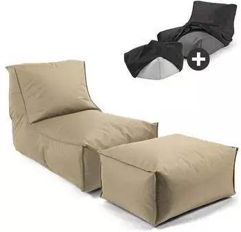 mokebo Der Sundowner Outdoor-Sitzsack mit Hocker & Schutzh&uuml;lle, Beige-Khaki