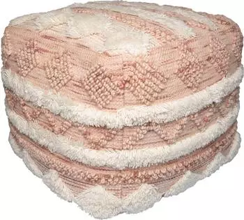 Kayoom Pouf Bohist 225 Rosa/Creme, Baumwolle, Fransen & Quasten, 50x50cm (Bohist 225)