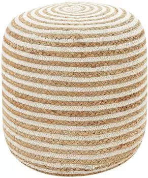 Beliani Resafa Pouf Jute & Baumwolle gestreift rund ⌀40cm, Beige/Weiß (Resafa)