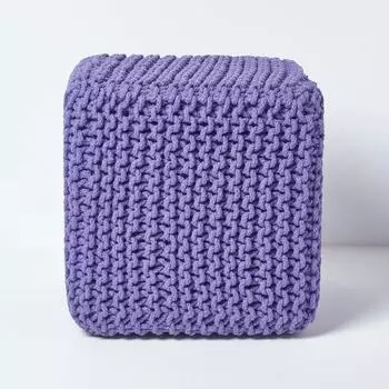 Homescapes W&uuml;rfel-Strickpouf Fu&szlig;hocker Baumwolle, Lila