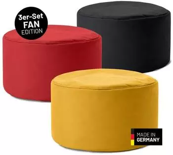 Lumaland Pouf Sitzhocker 3er-Set Schwarz/Rot/Gold, EPS, In-/Outdoor (15135)