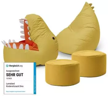 Lumaland Kindersitzsack-Set "Dino" 4-tlg. Indoor & Outdoor, EPS-Füllung, Senfgelb (14870)