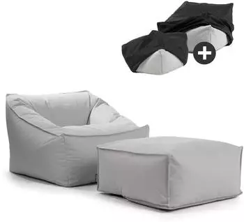 mokebo Sunnyboy Outdoor-Sitzsack mit Pouf, hellgrau, Textil (80x60x83cm)