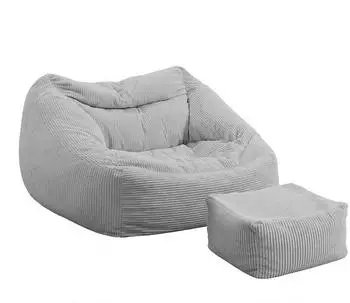 Home Deluxe Cozy Sitzsack mit Hocker, Samt Cord, Hellgrau, 100x88x80cm
