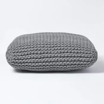 Homescapes Quadratisches Bodenkissen aus Strickbaumwolle, grau