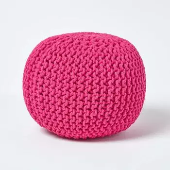 Homescapes Runder Strickpouf Fußhocker, Baumwolle, pink