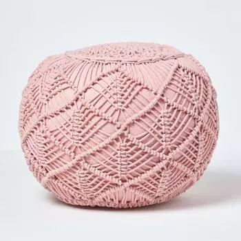 Homescapes Gehäkelter Pouf, rosa, 35x40cm
