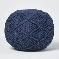 Geh&auml;kelter Pouf, Dunkelblau, 35 X 40 Cm - Homescapes