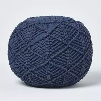 Homescapes Gehäkelter Pouf, dunkelblau, 100% Baumwolle, 35x40cm