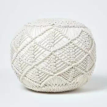 Homescapes Gehäkelter Pouf 100% Baumwolle, natur, 35x40cm