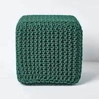 Gestrickter Sitzw&uuml;rfel 100% Baumwolle, Tannengr&uuml;n - Homescapes