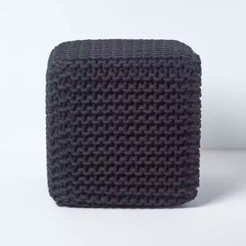Homescapes Gestrickter Sitzwürfel Baumwolle, schwarz (SF1365)