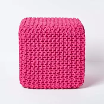 Homescapes Strick-Pouf Würfel 100% Baumwolle, pink (35x35x35cm)