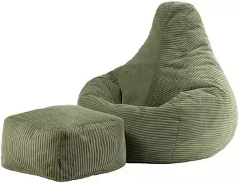 Icon Dalton Sitzsack Cord mit Hocker, salbeigr&uuml;n (ICORECFSTJC071)