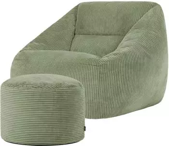 Icon Natalia Sitzsack-Sessel mit Fußhocker, Cord, salbeigrün, XXL