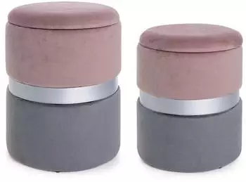 Bizzotto Polina 2er-Set Pouf aus Samt, rosa/grau, rund