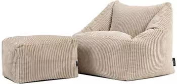 Icon Natalia Kindersitzsack mit Hocker, Cord, beige, 100L (EU1KDSARMFSTJC084)