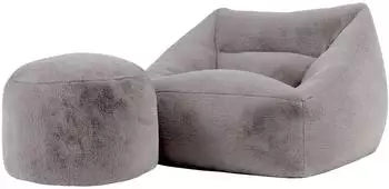 Icon Natalia Sitzsack-Sessel mit Fu&szlig;hocker, Kunstfell, grau, XXL (800001148407)