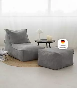 mokebo Der Gelassene Sitzsack mit Hocker, Cord, grau (60x65x95cm)