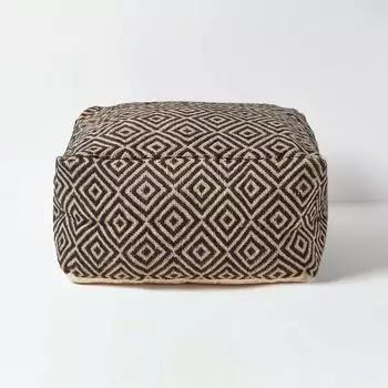 Homescapes Aztec Style Jute-Pouf, quadratisch, schwarz-natur, 60x30cm