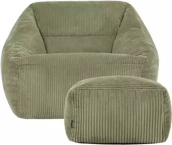 Icon Natalia Sitzsack-Sessel & Hocker Set, Cord, salbeigr&uuml;n (340L)
