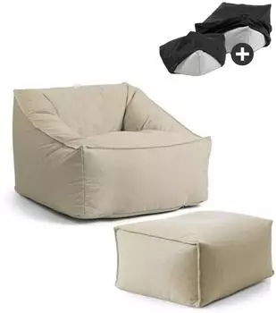 mokebo Der Sunnyboy Outdoor-Sitzsack mit Hocker, beige, 80x60x83cm (800001455769)