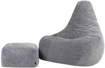 Icon Dalton XXL Sitzsack mit Hocker, Cord, grau (Dalton XXL)