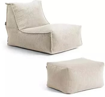 mokebo Der Gelassene Sitzsack mit Hocker, Cord, beige, 60x65x95cm
