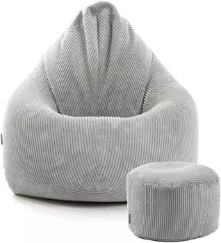mokebo Der Tagträumer Sitzsack mit Hocker, Cord, grau, 180x80x80cm (800000488812)