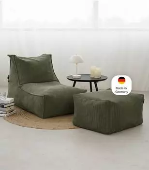 mokebo Der Gelassene Sitzsack mit Hocker, Cord, olivgrün, XXL (800001219592)