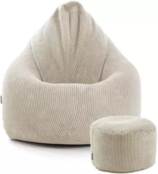 mokebo Sitzsack "Der Tagträumer" XXL mit Hocker, Cord, beige (800000488815)