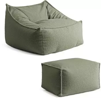 mokebo Snug Sitzsack mit Hocker, Boucl&eacute;, Forest Green (800002018075)