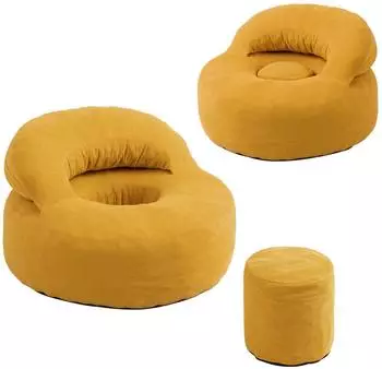 SoBuy FST100-Y 2-in-1 Sitzsack Sofa mit Fu&szlig;hocker, Cordsamt, gelb (FST100-Y)